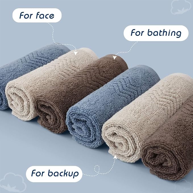 Cleanbear Cotton Washcloths Bath Wash Cloth Set 13 x 13 Inches - Image 2