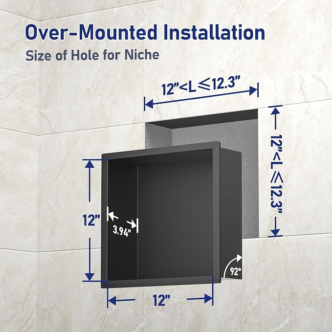 Stainless Steel Shower Niche 12" X 12" Matte Black No Tile Needed Niche Shower - Image 3
