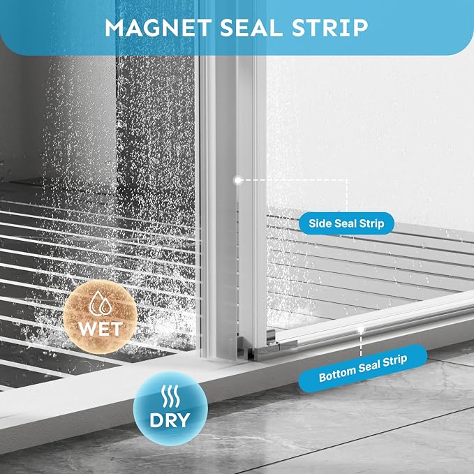 48" x 72" Frameless Sliding Shower Door, Tempered Glass, Heavy-Duty 304 - Image 2