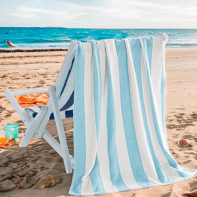 Touchat 4 Pack Cabana Stripe 250GSM Polyester Lightweight Quick-Dry Beach Towel - Image 6