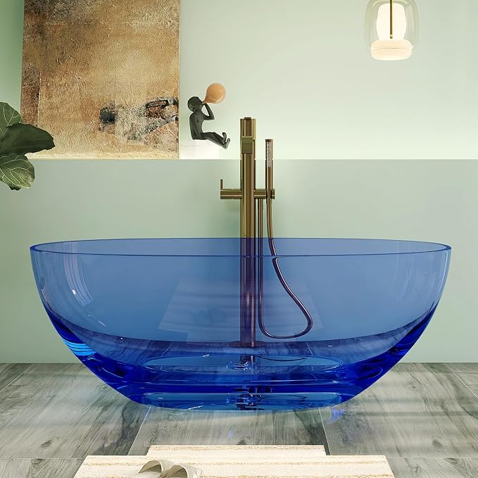 61" Premium Solid Surface Freestanding BathTubs, Upgraded Modern Transparent - Image 2