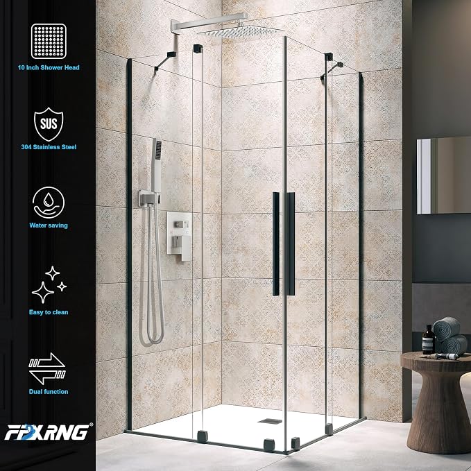 Shower Faucet Set Bathroom Square Rain Shower Head and Handle Set, Wall Mounted - Image 3