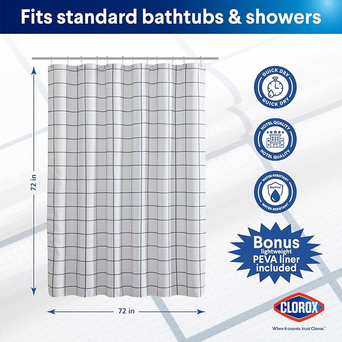 CLOROX Bathroom Waffle Windowpane Pattern Shower Curtain - Image 2