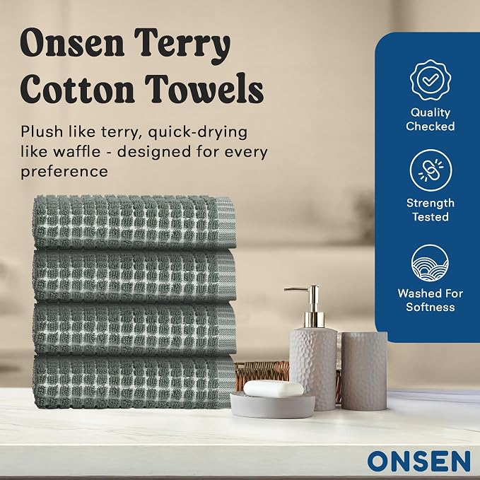 ONSEN Terry Cotton Waffle Face Towel Set – 4 Pack Luxury Cotton Face Towels - Image 2
