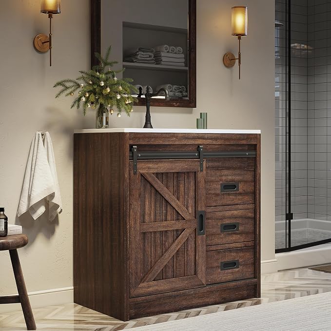 31" Farmhouse Sliding Barn Door Bathroom Vanity - Image 8