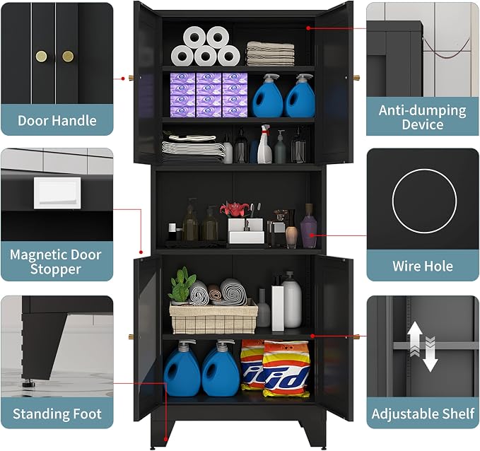 69" Tall Metal Kitchen Pantry Storage Cabinet - Image 5