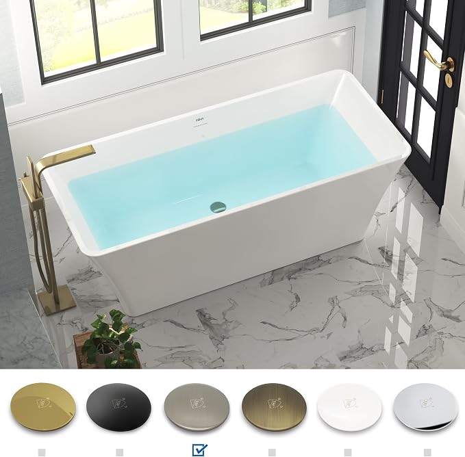 FerdY Sentosa 67" Acrylic Freestanding Bathtub, Contemporary Design Soaking Tub - Image 3