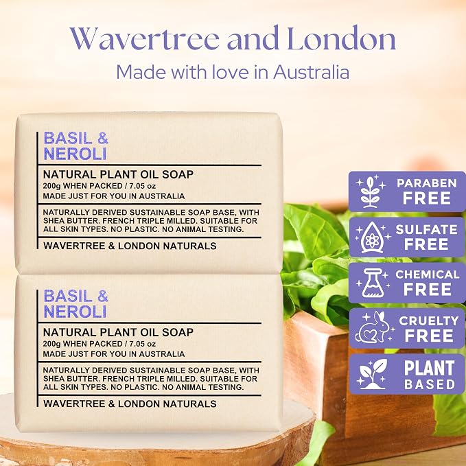 Wavertree & London Basil & Neroli Scented Natural Soap Bars, 7oz Moisturizing - Image 2