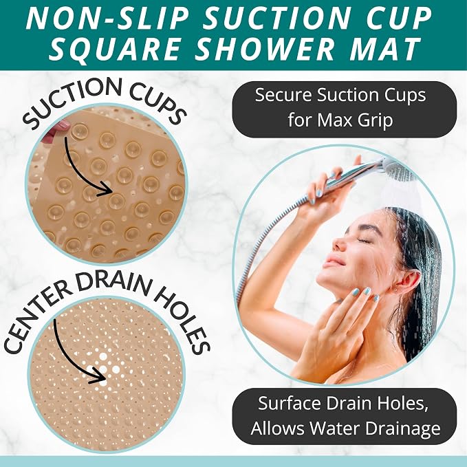 ENKOSI 21 x 21 inch Square Non-Slip Shower Mat – Anti-Slip Shower Mats - Image 2