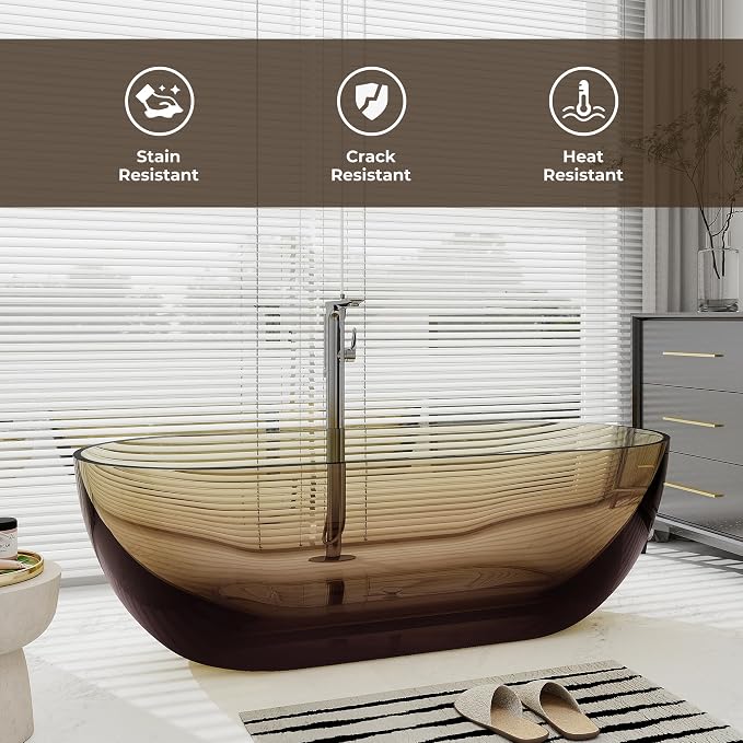 SJ STAR&JANE 69" Solid Surface Freestanding Bathtub Stone Resin Oval Soaking - Image 5