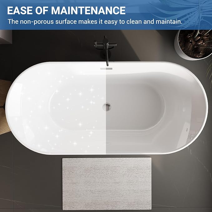 59 in Acrylic Freestanding Bathtub, Soaking Bathtub - Image 6