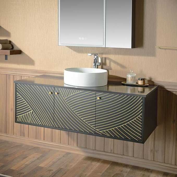 Woodbridge 48" Wall Mounted Floating Bathroom Vanity – Round Ceramic Vessel - Image 6