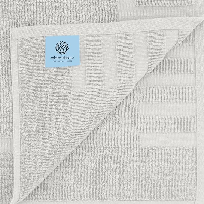 White Classic Luxury Bath Mat Floor Towel Set - Image 4