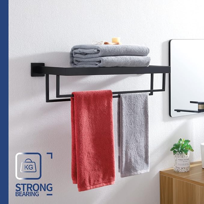 KOKOSIRI Black Towel Rack 20'' Bathroom Towel Shelf - Image 3