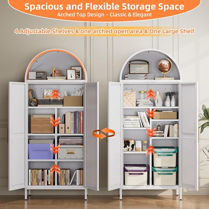Kitchen Pantry Cabinet, Metal Arched Storage Cabinet - Image 4