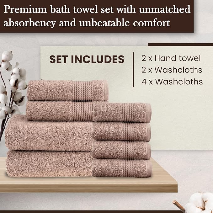HALLEY Turkish Cotton Towels 2 Bath Towels 2 Hand Towels 4 Washcloths, Super - Image 5