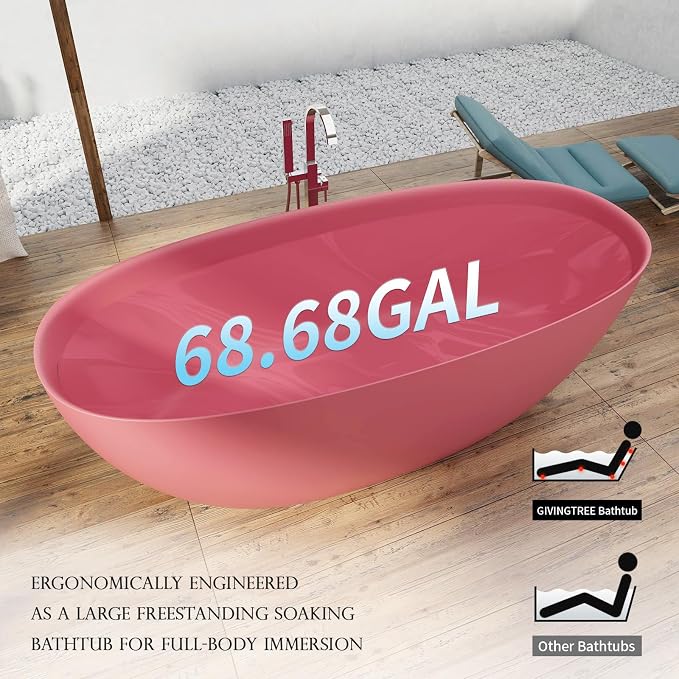 GIVINGTREE 65'' Freestanding Solid Surface Resin Stone Bathtub, Contemporary - Image 5