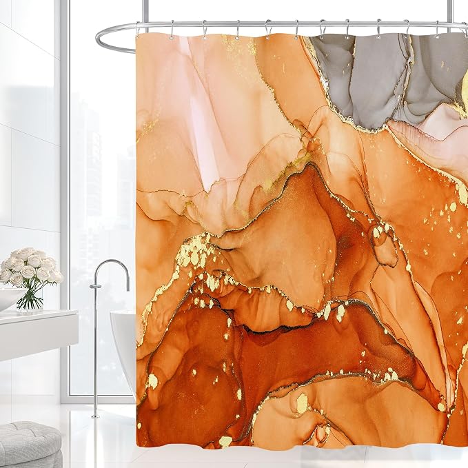 Orange Marble Shower Curtain 60x72, Burnt Orange Modern Abstract Fabric Shower - Image 2