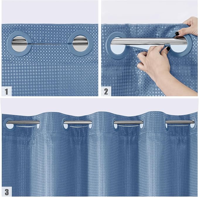 MitoVilla No Hooks Needed Extra Long Shower Curtain Liner Set - Image 4