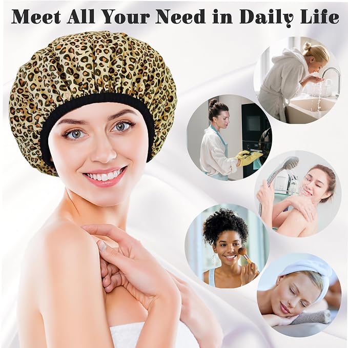 Shower Cap for Women, Shower Caps Reusable Waterproof, Large Plastic Satin - Image 6