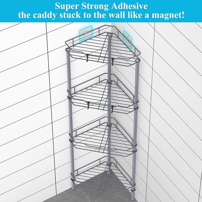 4 Tier Floor Standing Corner Shower Caddy Organizer Shelf - Image 2