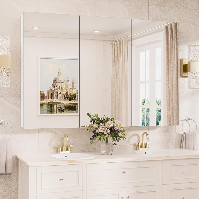TokeShimi 48x32 Mirror with Stepless Adjustable Storage, Aluminum Tempered by RefinedBathroomAccessories