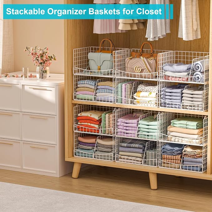 Divided 4-Tier Stackable Closet Organizers and Storage Basket, Foldable Closet - Image 4