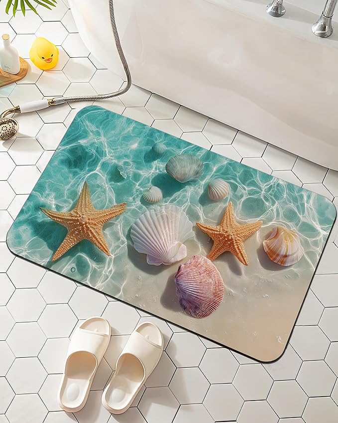 Elightvap Starfish Seashell on Beach Bathroom Mat Quick Drying Non Slip Bath by Elightvap