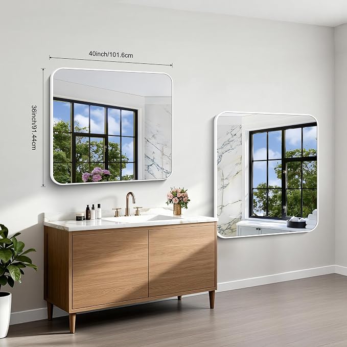 BONEWEI White Bathroom Mirror, 36x40 inch Wall Mirror - Image 3