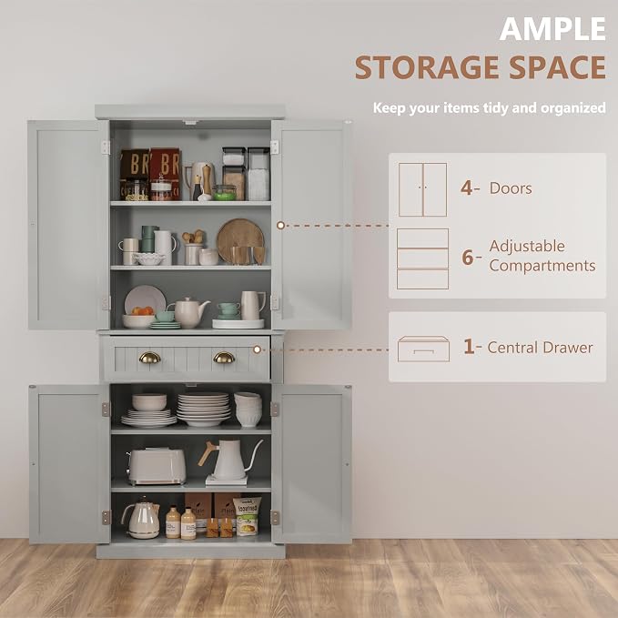 72" Kitchen Pantry, Tall Storage Cabinets - Image 4