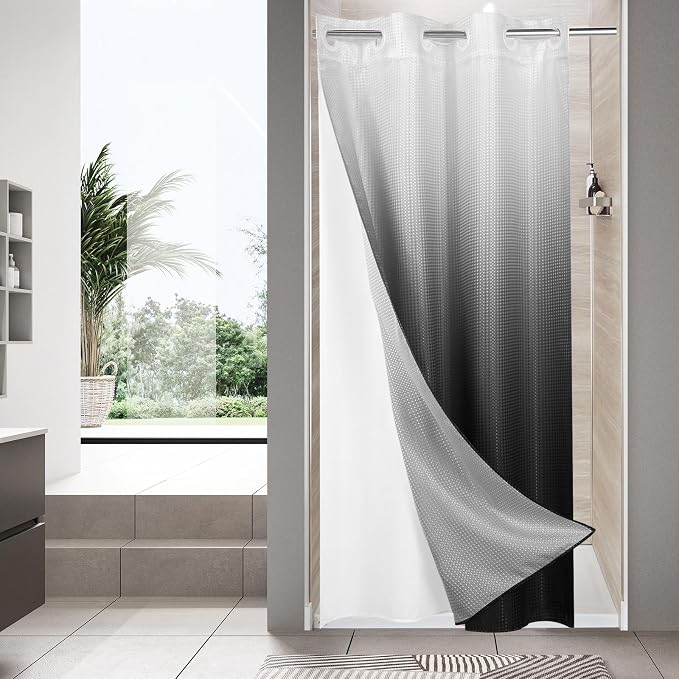 MitoVilla Black Ombre Waffle Small Stall Shower Curtain Liner Set 36 x 74 by MitoVilla