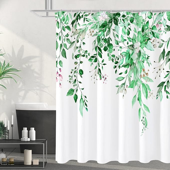 Gibelle Extra Long Shower Curtain 72 x 84, Emerald Green Floral Shower Curtain by Gibelle