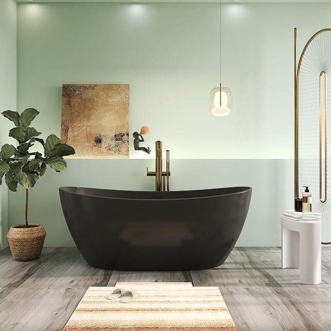 65" Premium Solid Surface Freestanding Bathtub, Upgraded Modern Design Stand by HIGEINE