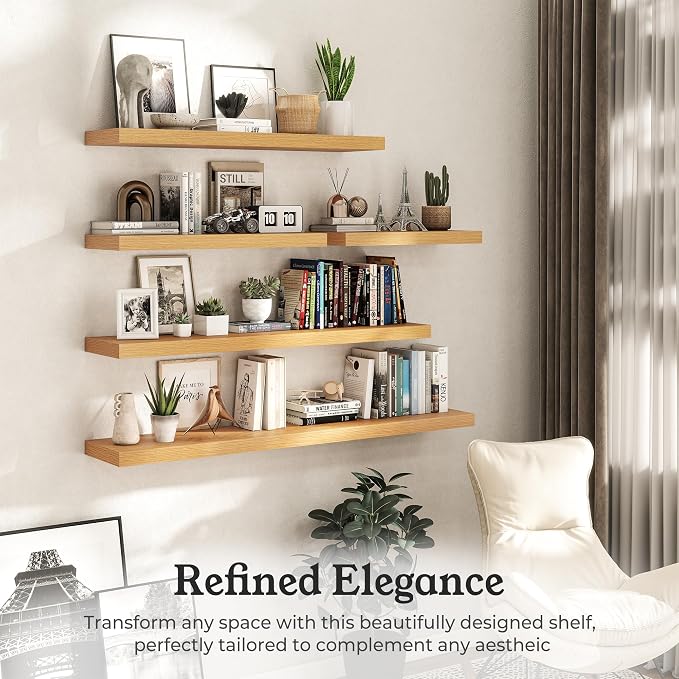 Floating Shelves for Wall, 9.3" Deep Wall Mounted Wood Shelves for Bathroom - Image 5