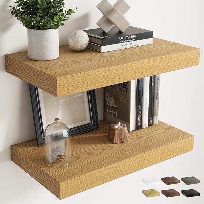24 Inch Floating Shelves for Wall Set of 2, Easy Install Engineered Wood by Marsmiles