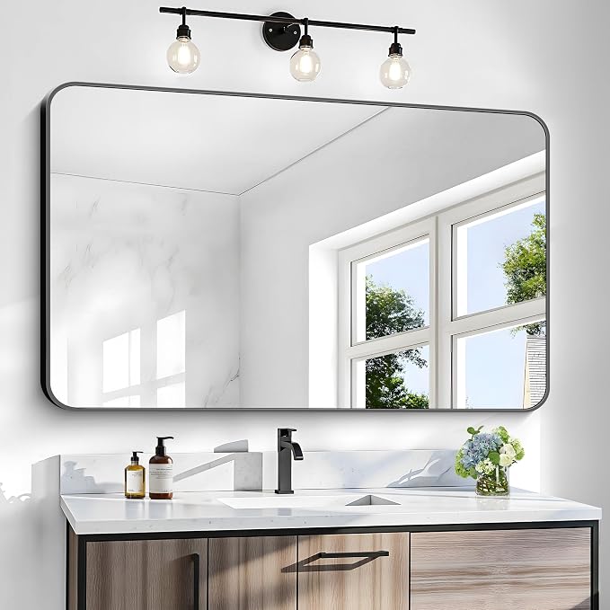 BONEWEI 30x48 inch Bathroom Mirror, Wall Mounted Bathroom Frame Vanity Mirror by BONEWEI