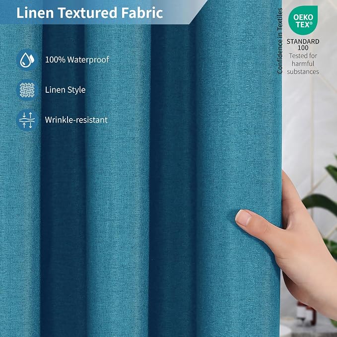 2-in-1 Waterproof Fabric Shower Curtain or Liner, Linen Textured, Breathable - Image 4