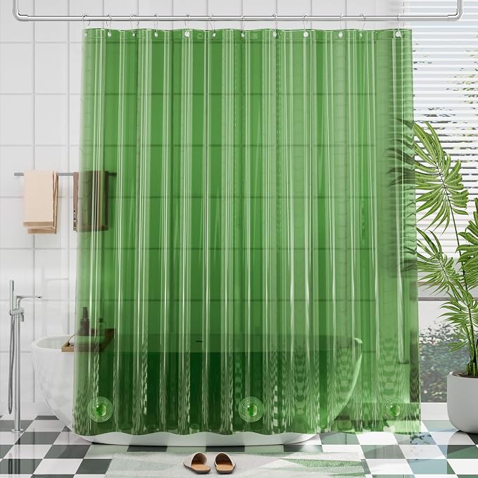 AmazerBath Premium EVA Shower Curtain Clear Pine Green, Luxury Shower Curtain by AmazerBath