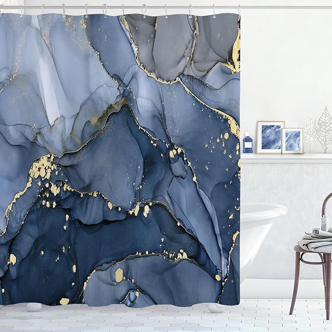 Extra Long Shower Curtain 72 x 96 Inch, Modern Luxury Art Ink Fabric Shower by BayNook