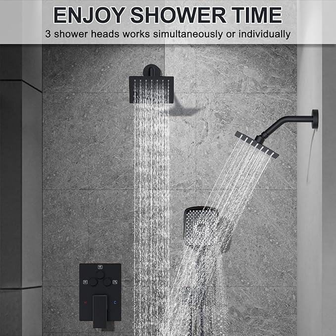 Iriber Shower Faucet Set Matte Black, Push Button Diverter Bathtub Shower System - Image 3