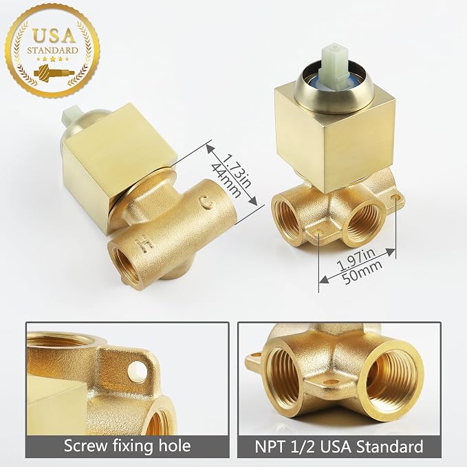 SKOWLL Shower Valve Kit Brushed Gold Shower Handle Valve Trim Kit, Wall Mount - Image 5