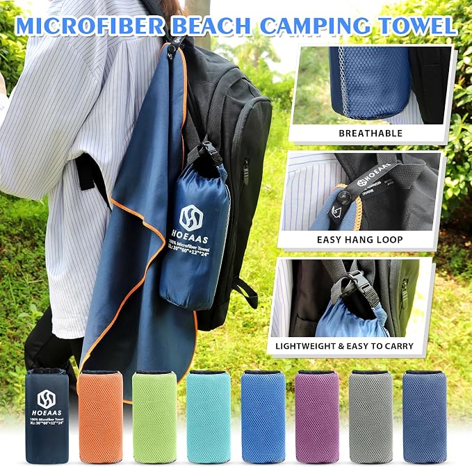 HOEAAS 2 Pack Microfiber Camping Towels, Quick Dry Towel, Super Absorbent Ultra - Image 6