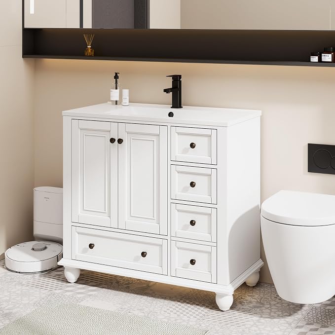 eclife 36" Bathroom Vanity Sink Combo Vintage Style - Image 3