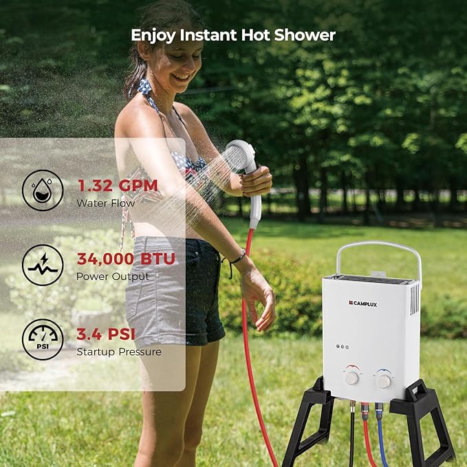 CAMPLUX Outdoor Portable Propane Caming Water Heater 1.32 GPM - Image 2