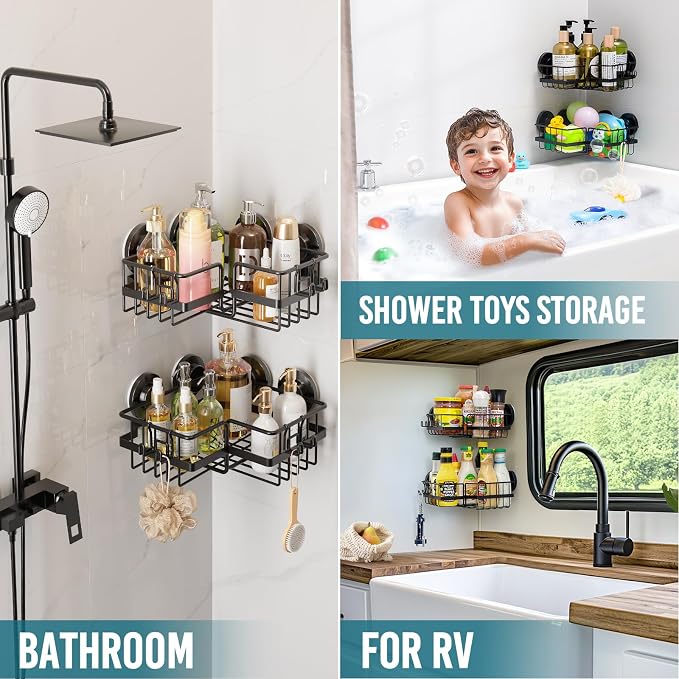 TAILI 2 Pack Corner-adaptive Suction Cup Shower Caddy, Stainless Steel - Image 6