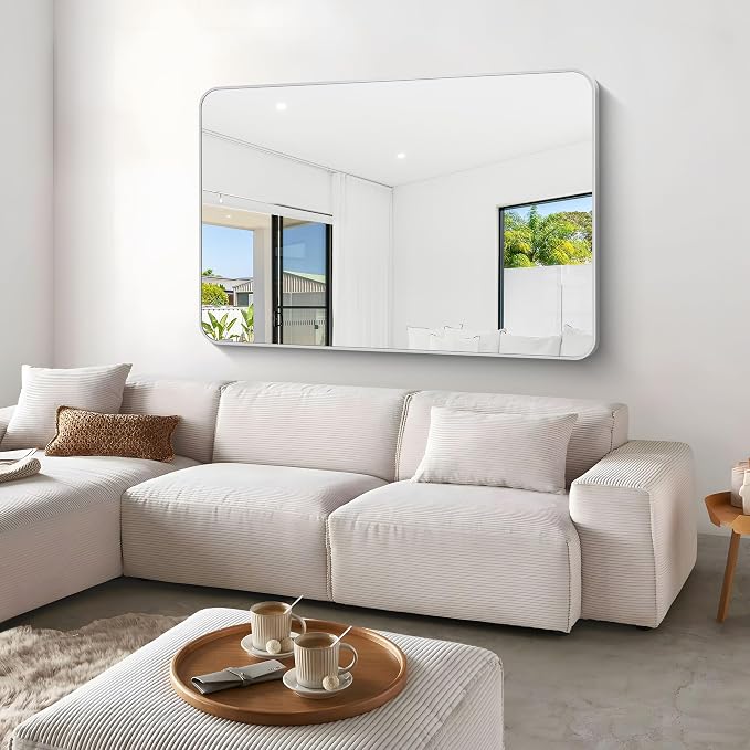 BONEWEI Silver Bathroom Mirror, 60x40 inch Wall Mirror - Image 6