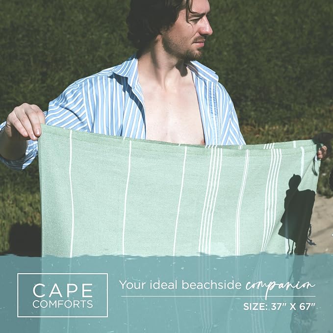 Large Turkish Beach Towel, Classic Sage - Image 2
