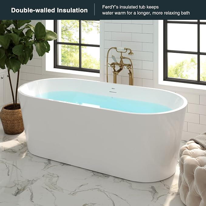 FerdY Shangri-La 67" Acrylic Freestanding Bathtub, Classic Oval Shape Acrylic - Image 2