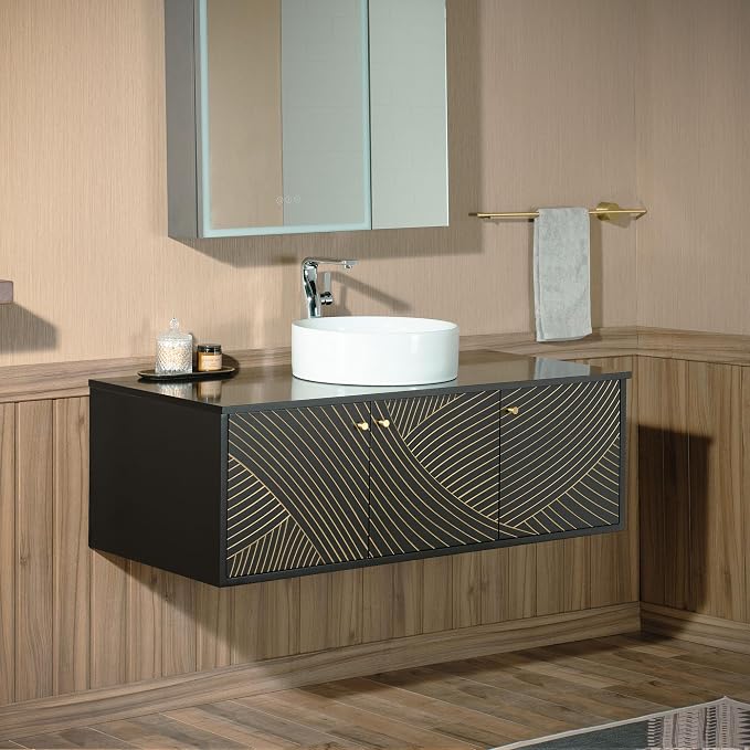 Woodbridge 48" Wall Mounted Floating Bathroom Vanity – Round Ceramic Vessel - Image 4