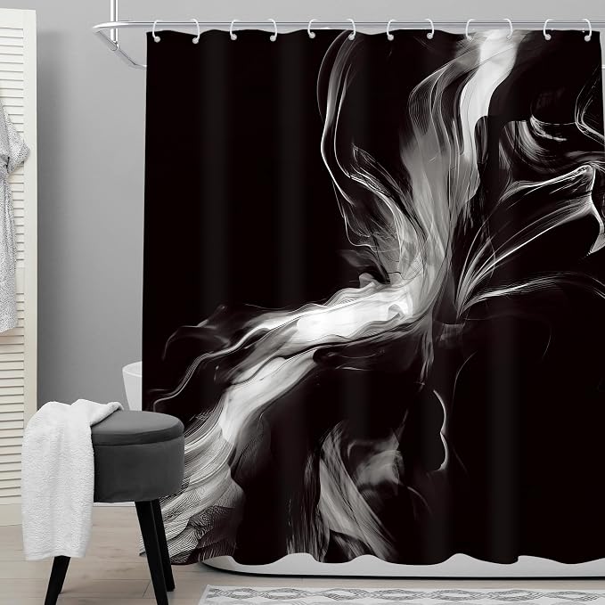 Cinbloo Abstract Black and White 72Wx72H Shower Curtain Modern Ombre Marble Ink - Image 2